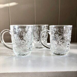 Vintage 80s Cristal D'Arques Durand Mallory Crystal Mugs Grapevine Embossed